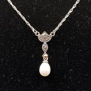 Judith Jack marcasite and pearl pendant necklace